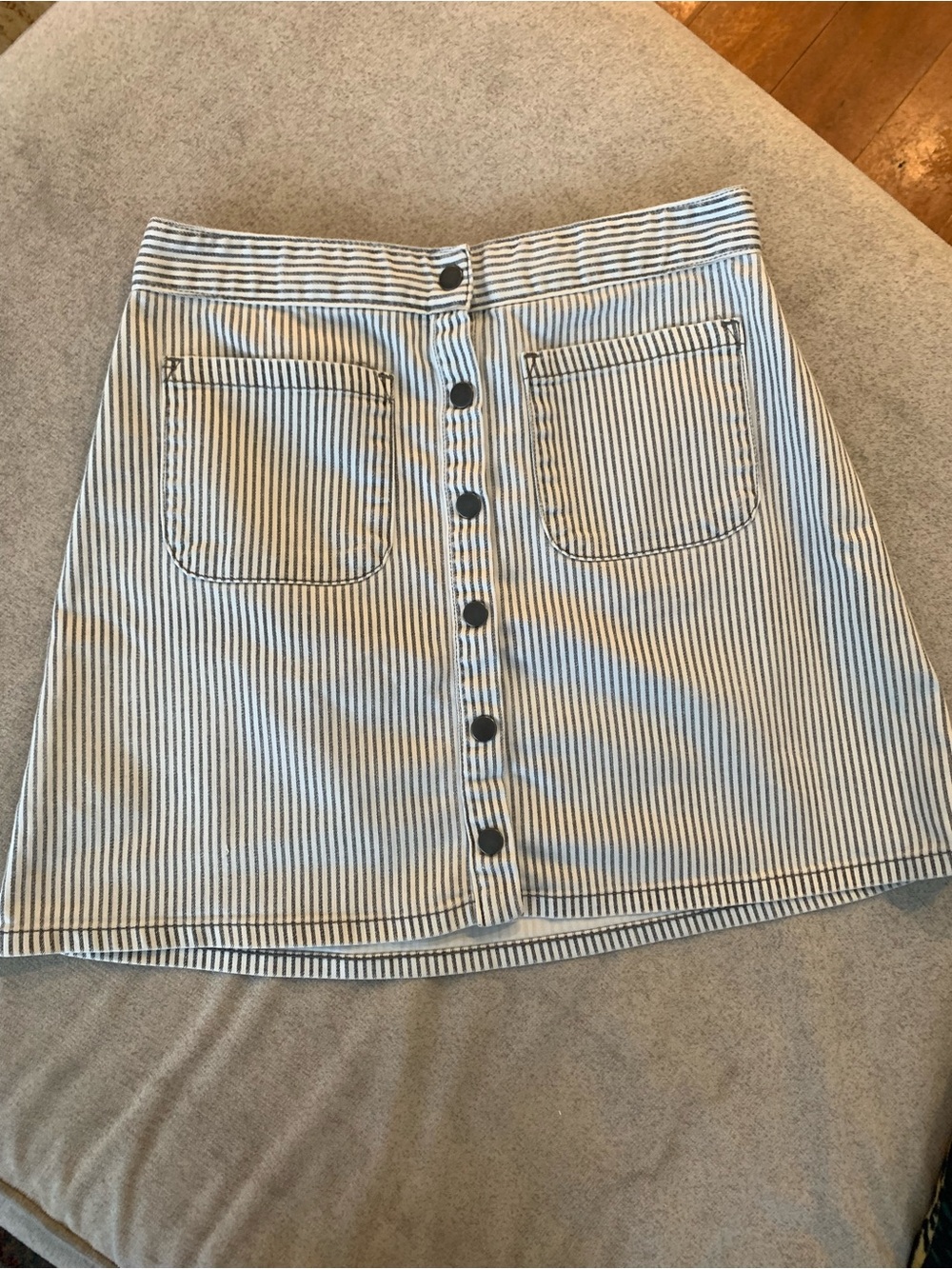 Kimchi Blue by Urban Outfitters White and Gray Striped Button-Front Skirt